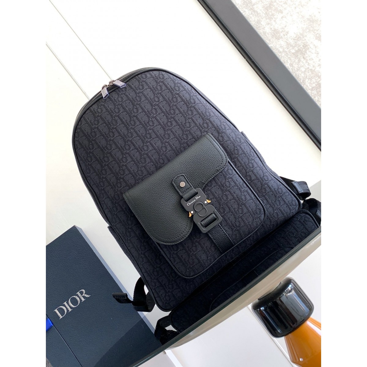 Dior Saddle Zip Backpack in Black Oblique Jacquard High Quality Replica